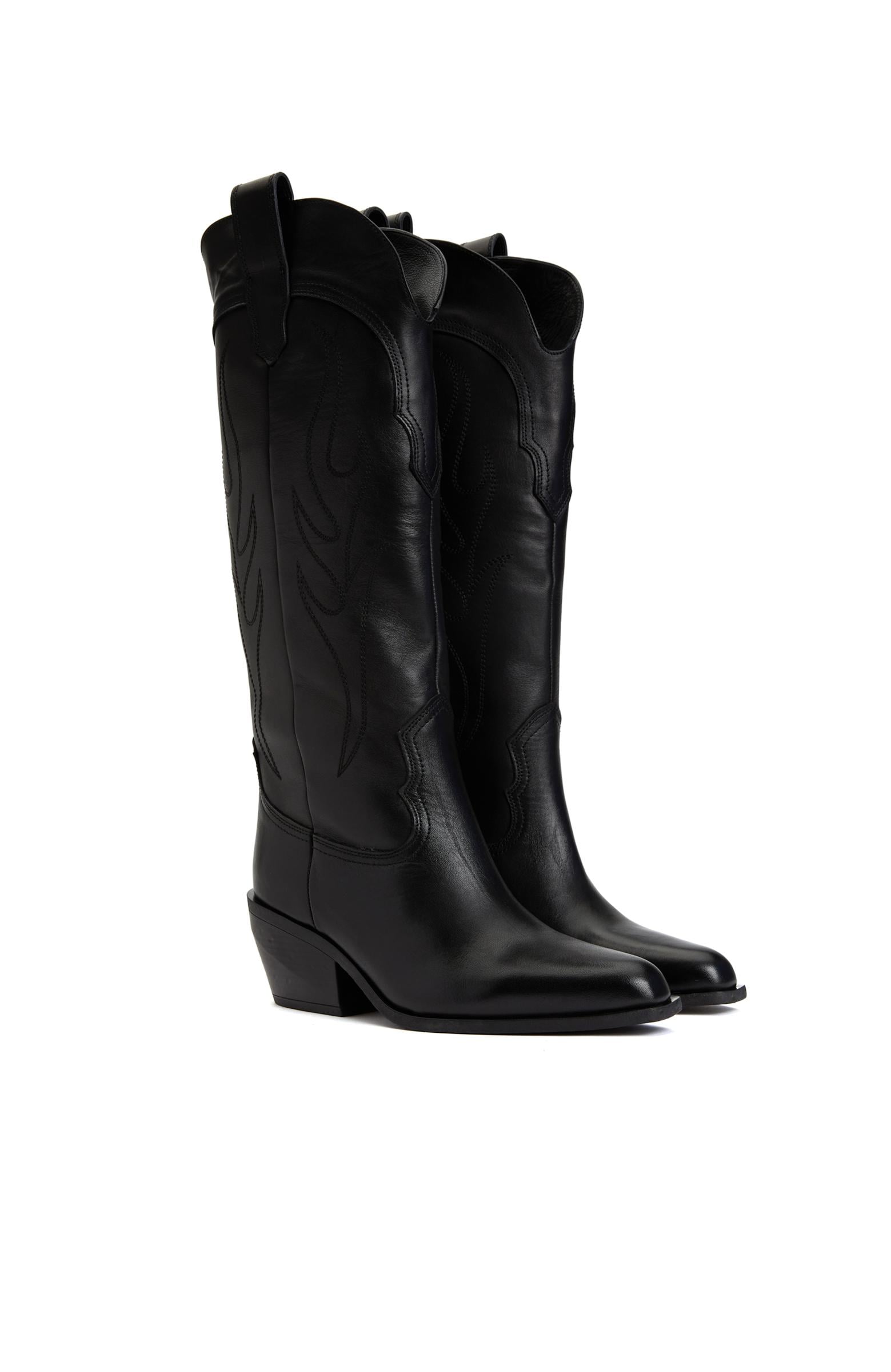  Divarese Kadın Siyah Deri Kovboy Western Çizme