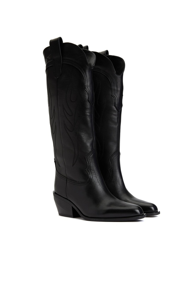  Divarese Kadın Siyah Deri Kovboy Western Çizme