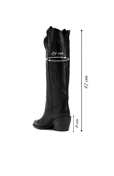  Divarese Kadın Siyah Deri Kovboy Western Çizme