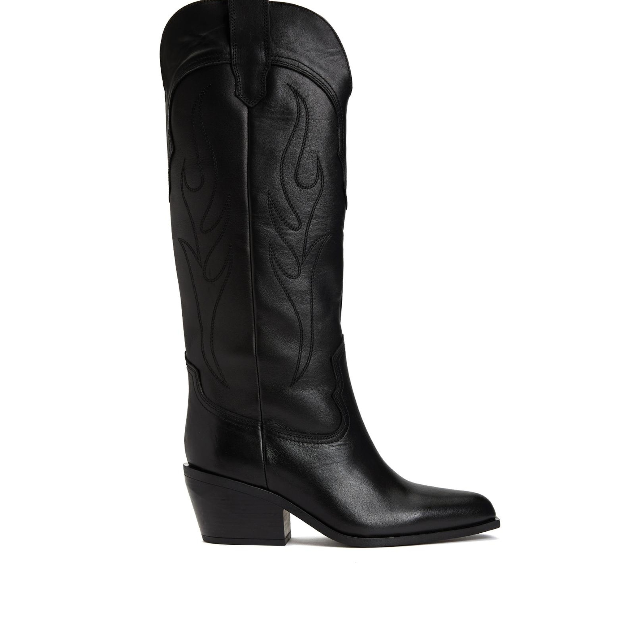 Divarese Kadın Siyah Deri Kovboy Western Çizme