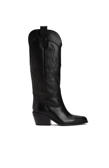  Divarese Kadın Siyah Deri Kovboy Western Çizme