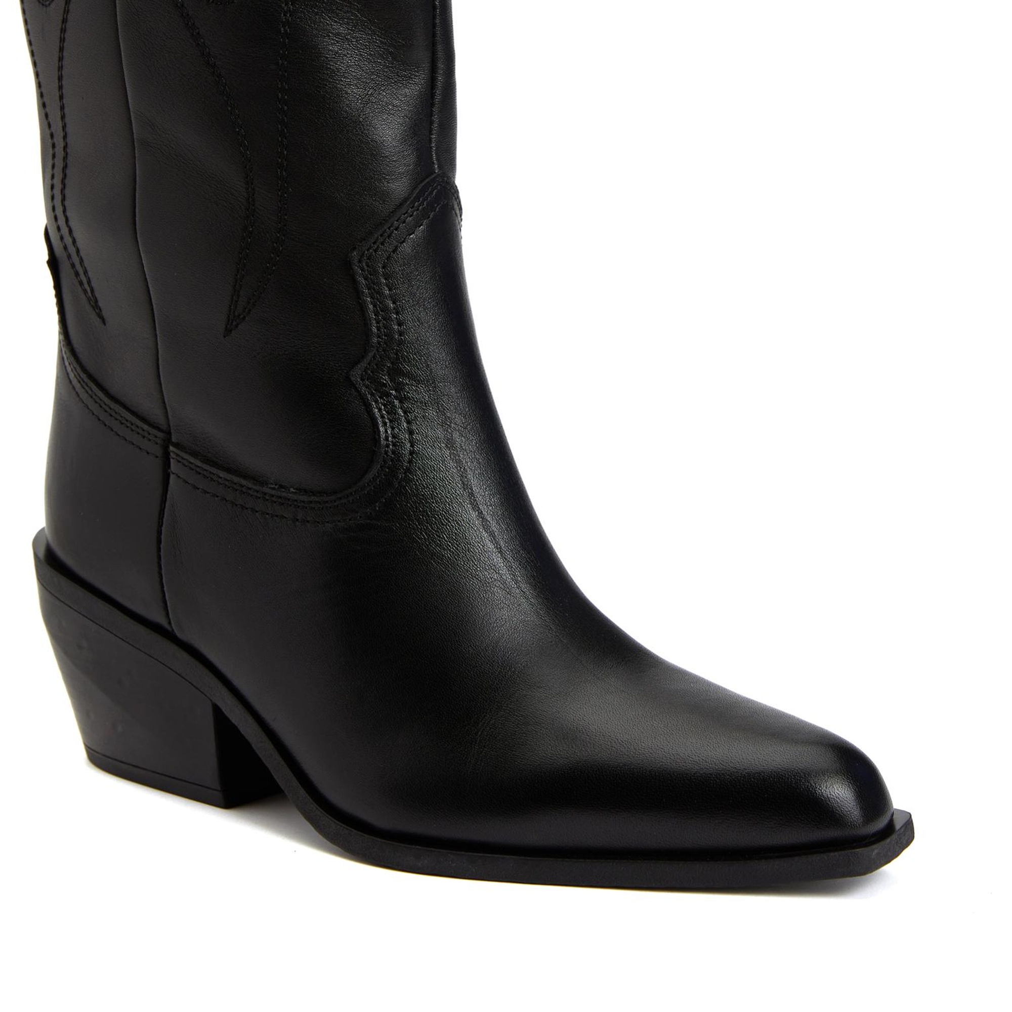 Divarese Kadın Siyah Deri Kovboy Western Çizme