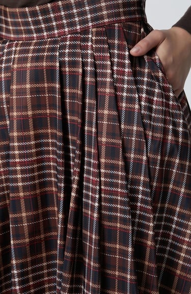  Network Kadın Camel Ekose Desenli Piliseli Midi Tafta Etek