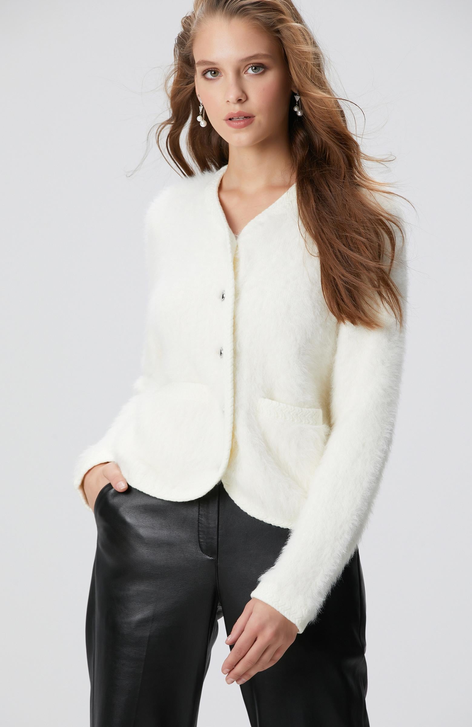  Network Kadın Kırık Beyaz Yumuşak Dokulu Triko Ceket