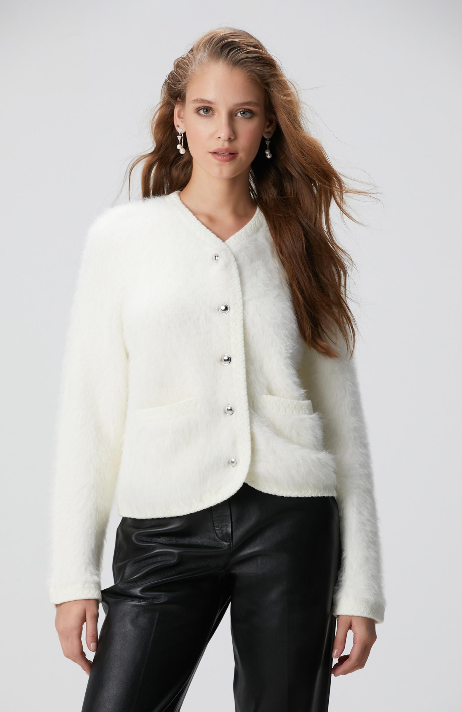 Network Kadın Kırık Beyaz Yumuşak Dokulu Triko Ceket