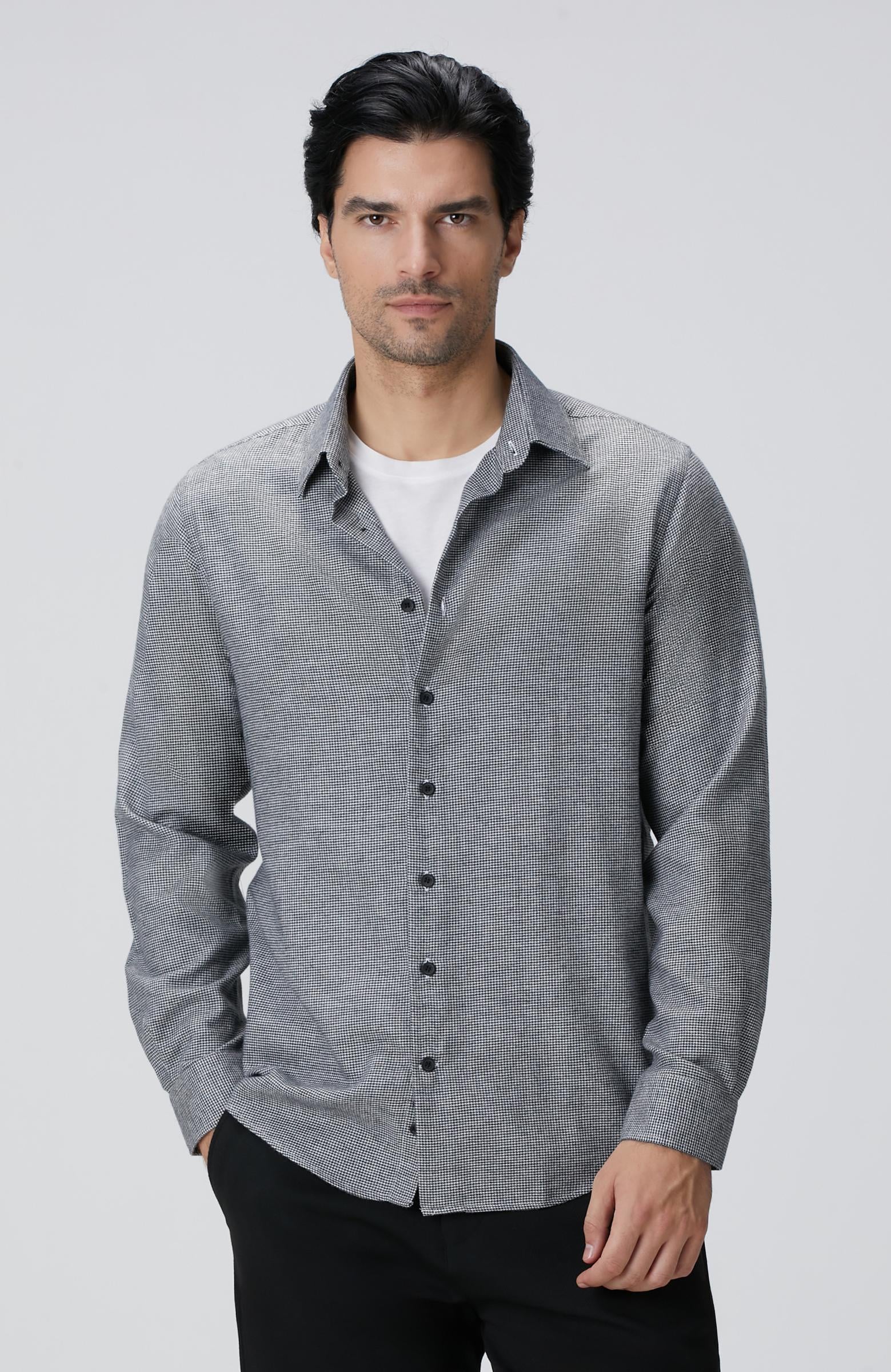 Network Erkek Siyah Beyaz Kaz Ayağı Desenli Gömlek