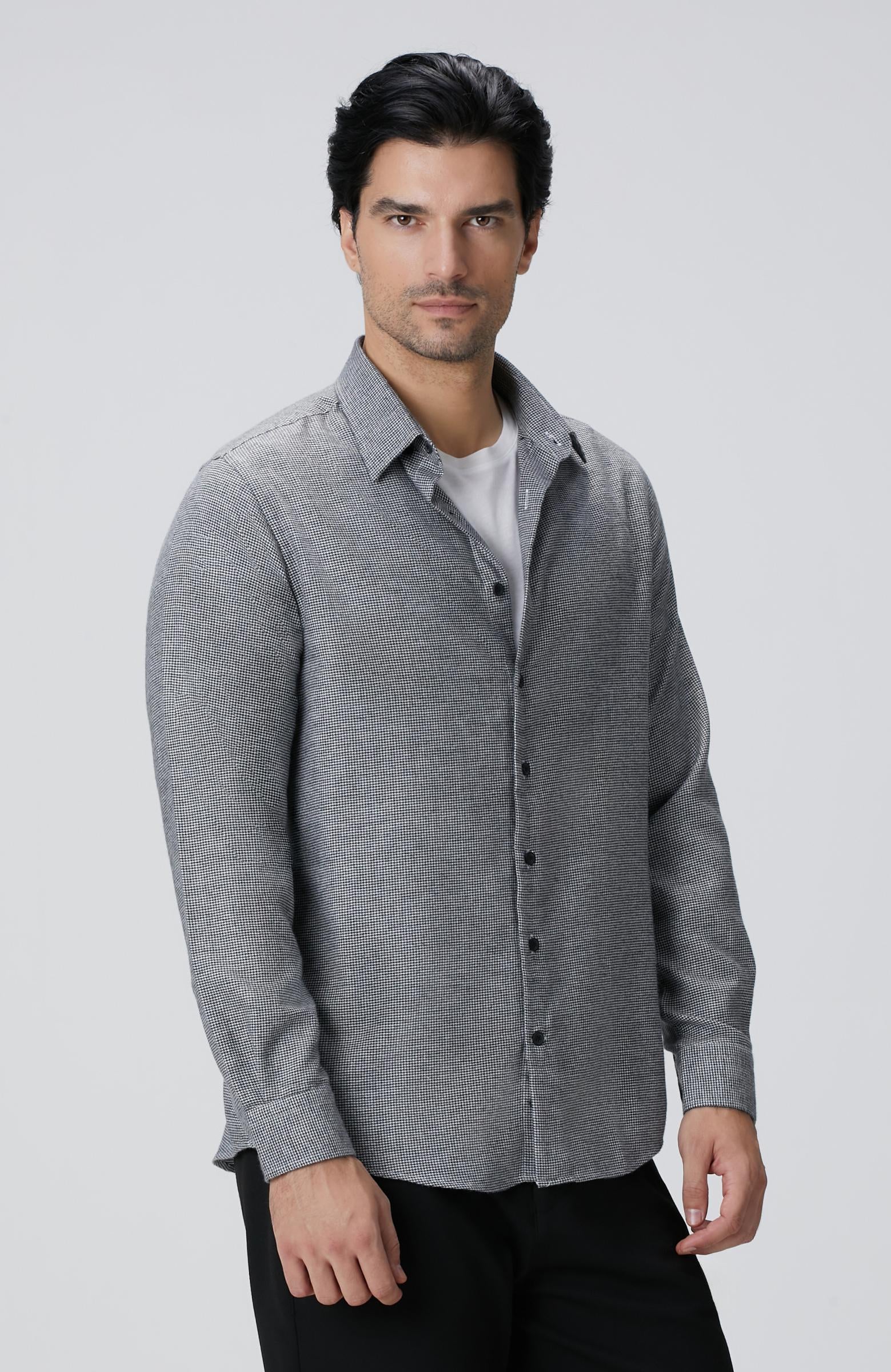  Network Erkek Siyah Beyaz Kaz Ayağı Desenli Gömlek