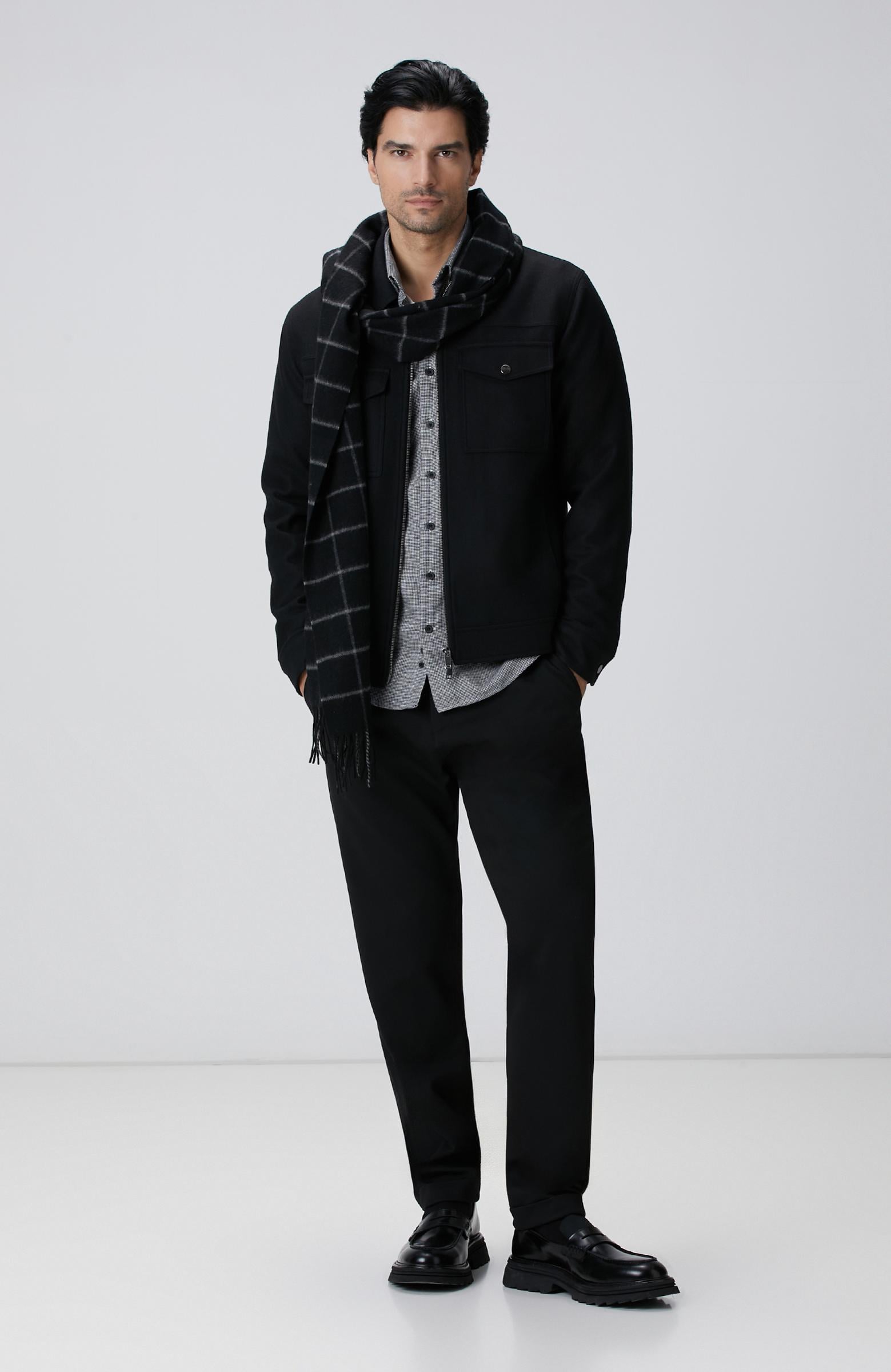  Network Erkek Siyah Beyaz Kaz Ayağı Desenli Gömlek