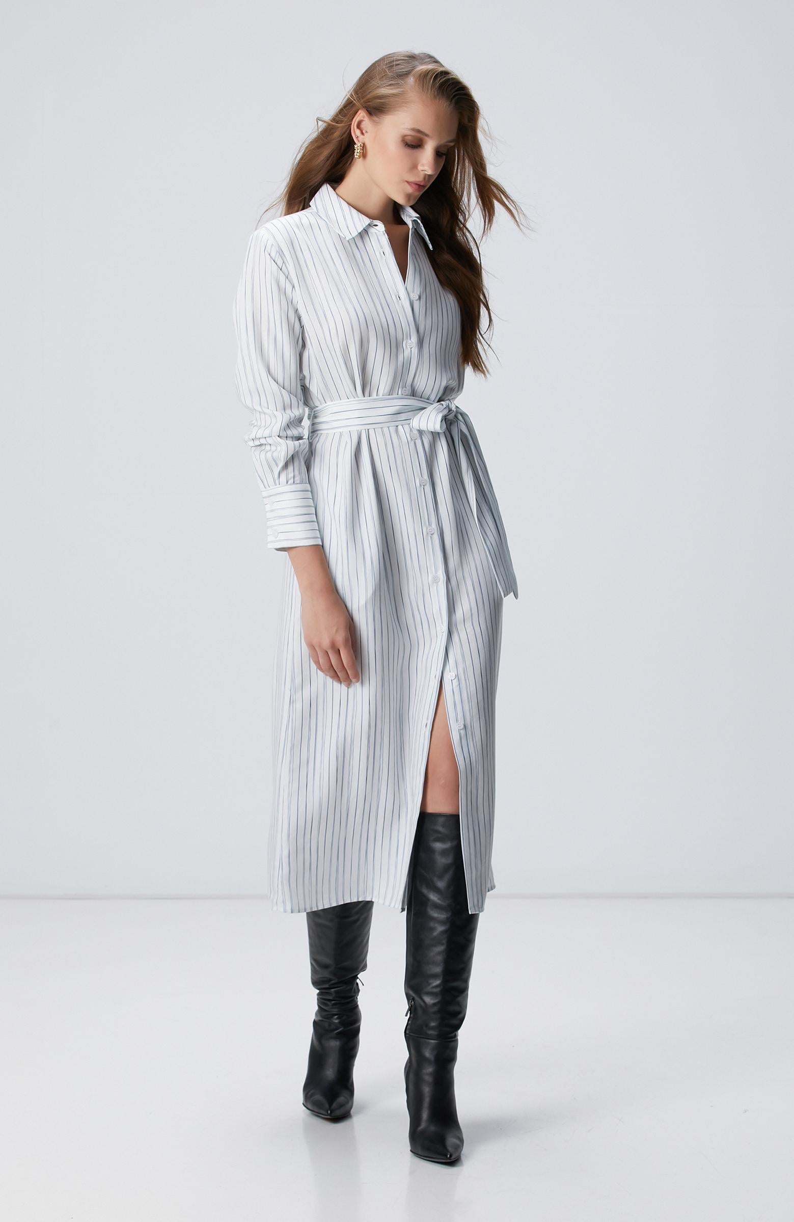 Network Kadın Kırık Beyaz Çizgili Elbise