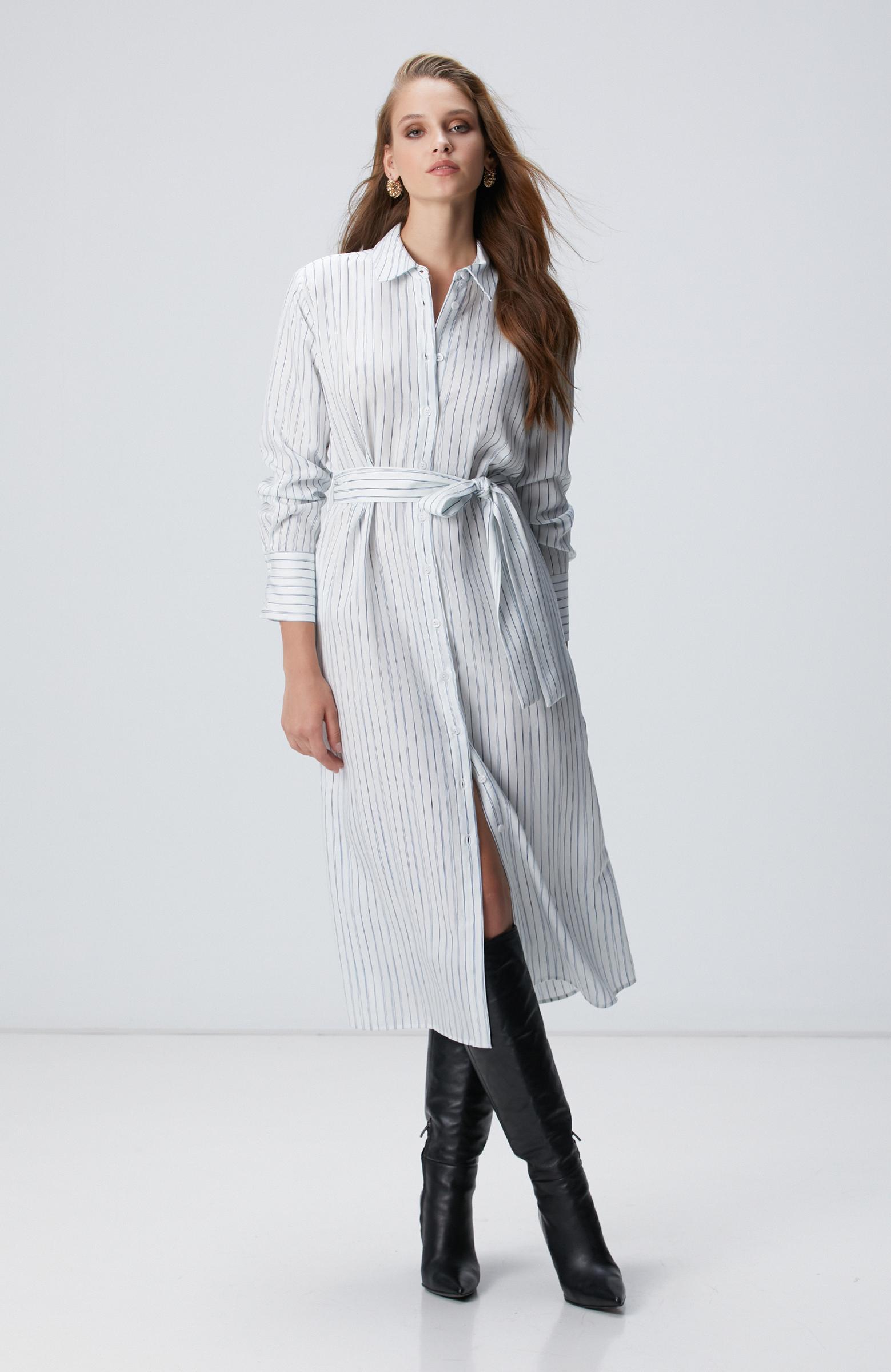  Network Kadın Kırık Beyaz Çizgili Elbise