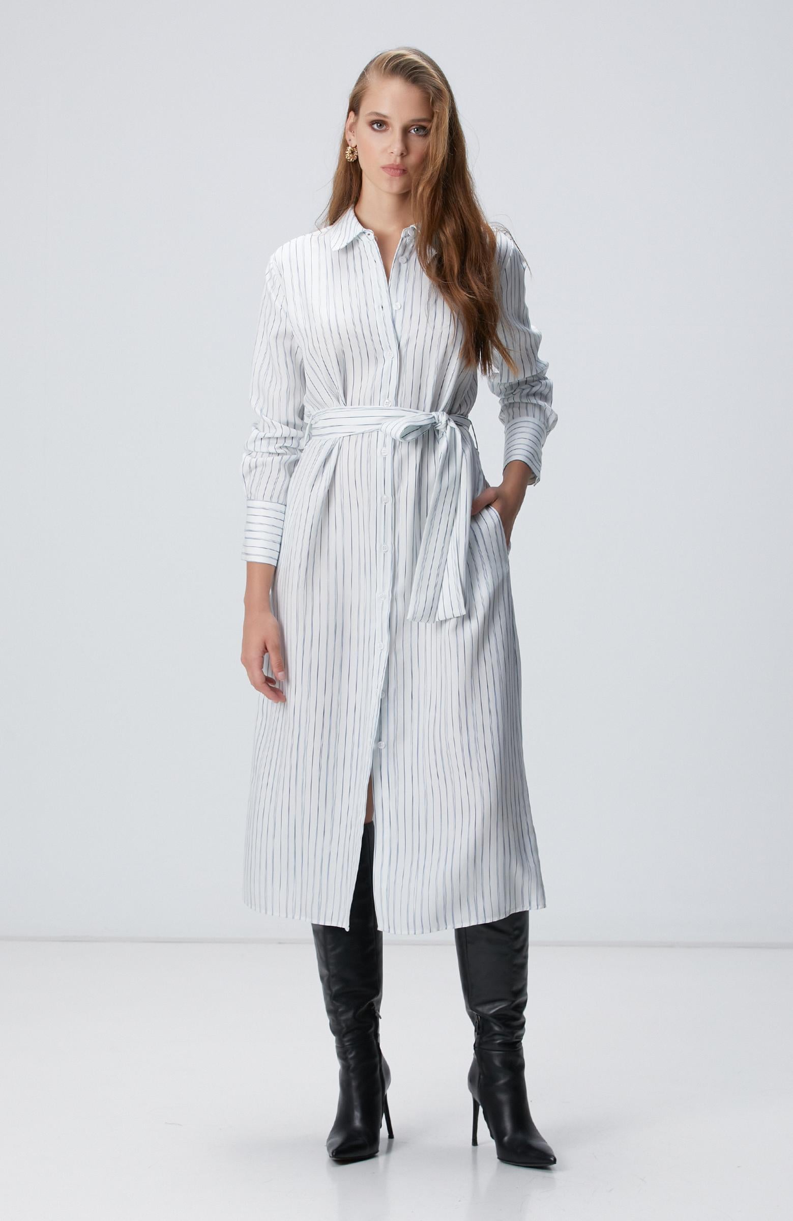 Network Kadın Kırık Beyaz Çizgili Elbise