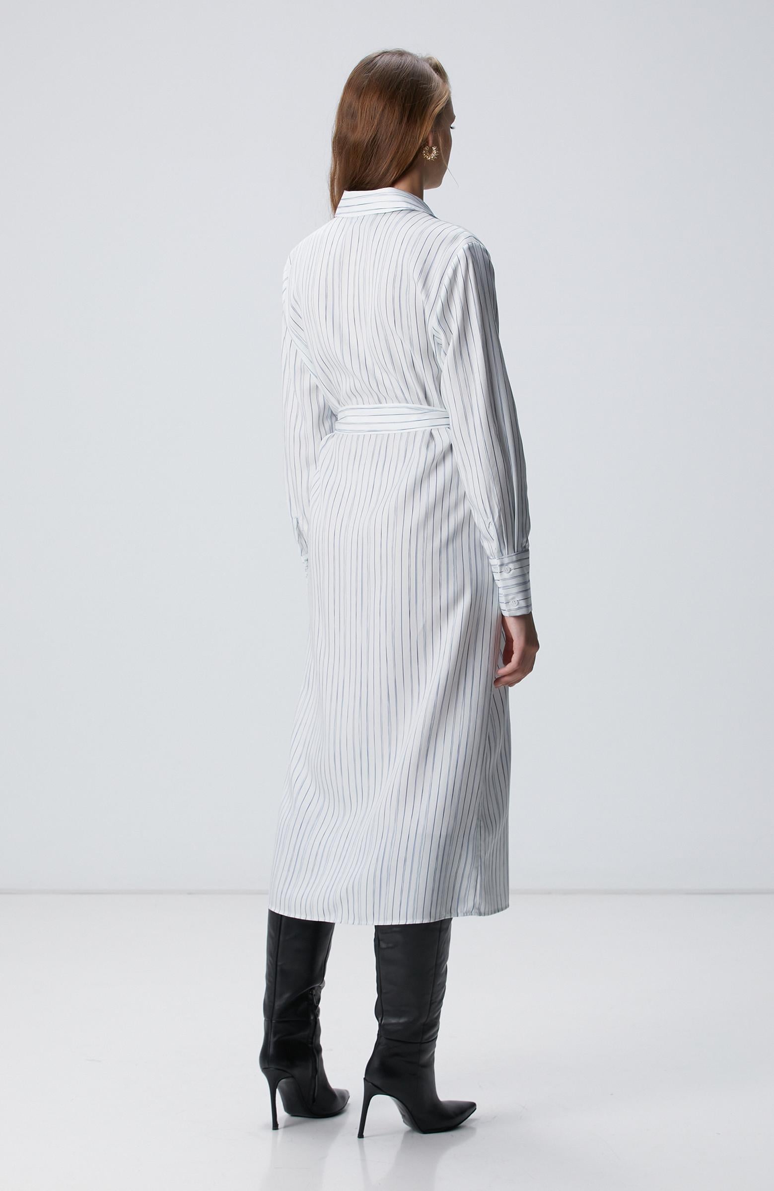 Network Kadın Kırık Beyaz Çizgili Elbise