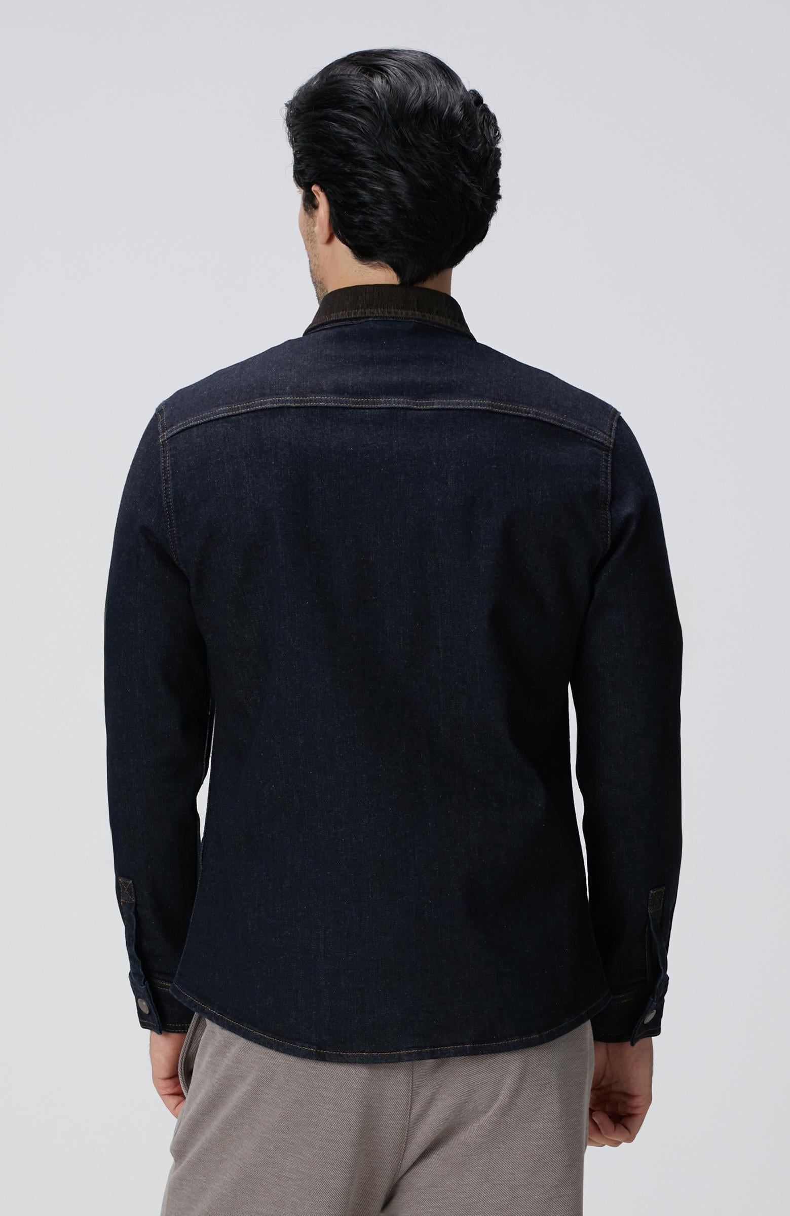 Network Erkek Lacivert Yakası Kadife Denim Gömlek