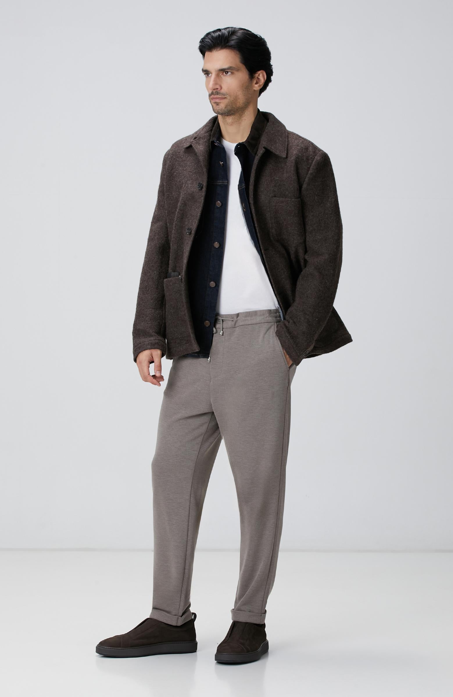 Network Erkek Lacivert Yakası Kadife Denim Gömlek