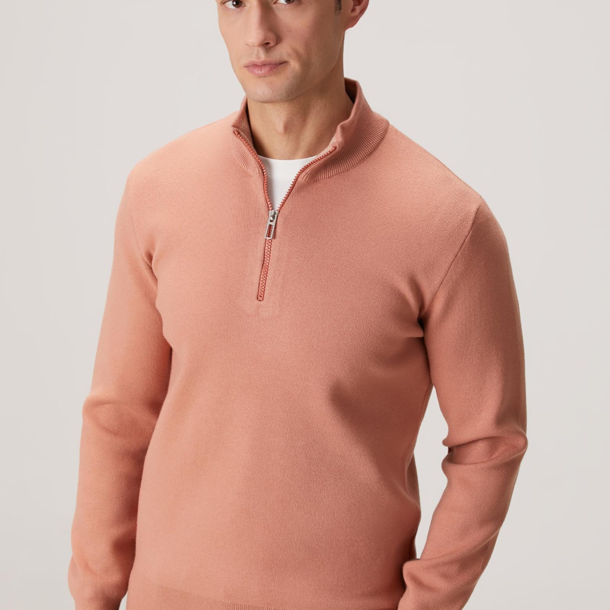 Network Erkek Somon Yakası Fermuarlı Triko Kazak