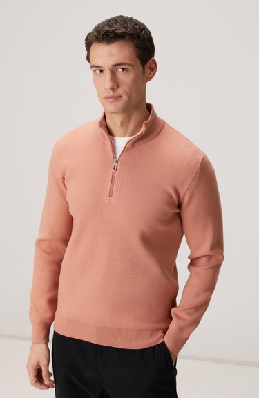  Network Erkek Somon Yakası Fermuarlı Triko Kazak