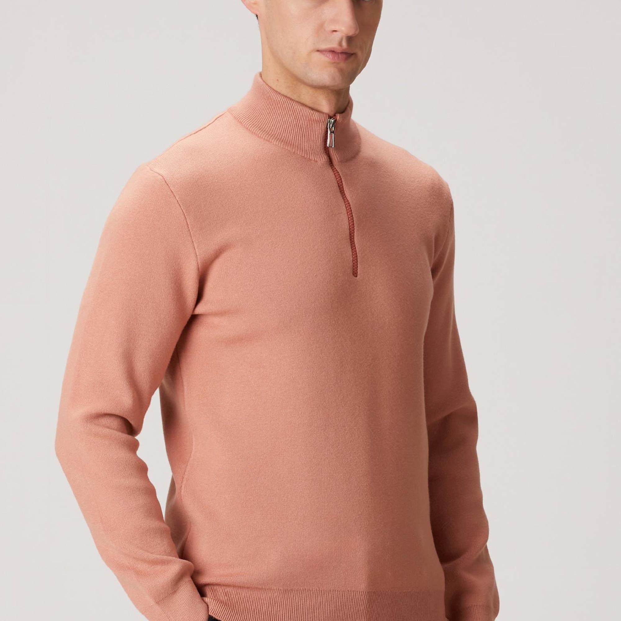 Network Erkek Somon Yakası Fermuarlı Triko Kazak