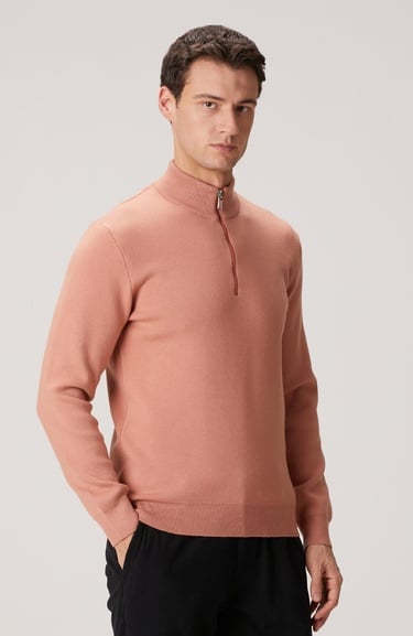  Network Erkek Somon Yakası Fermuarlı Triko Kazak