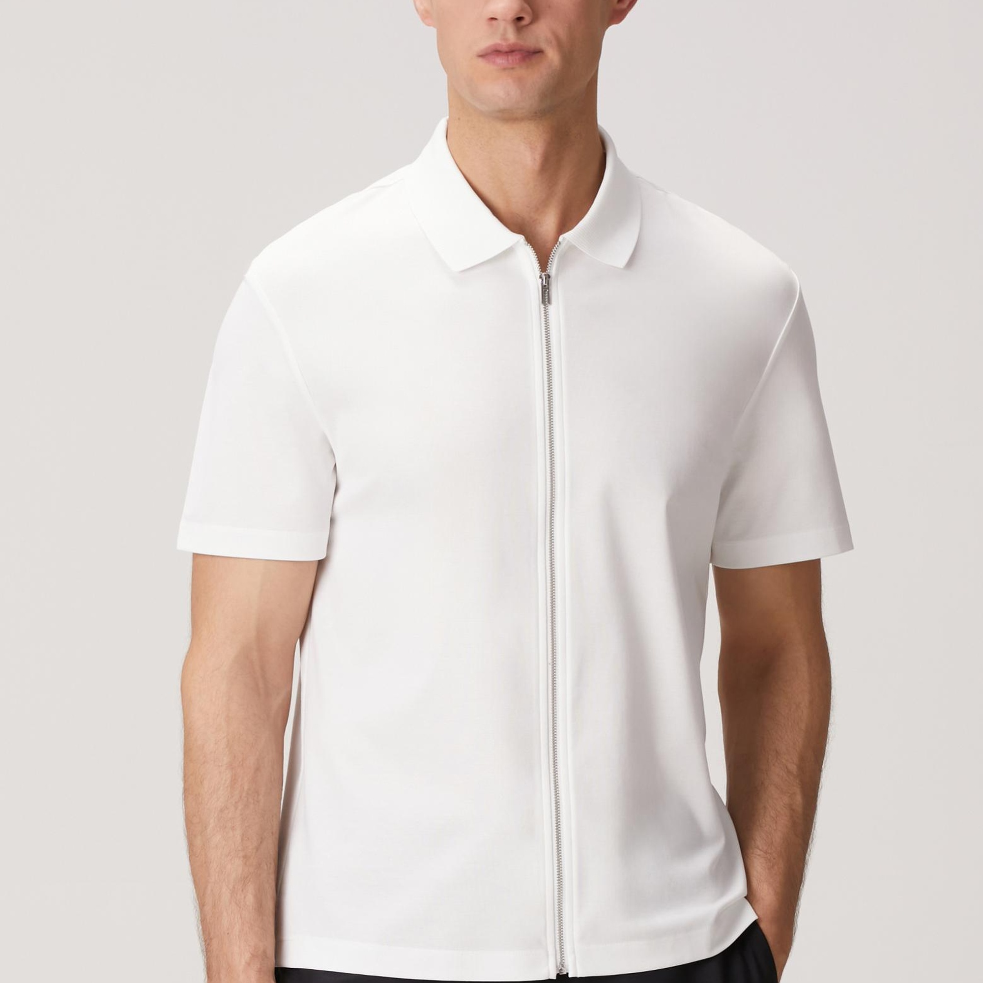 Network Erkek N-Tech Beyaz Fermuarlı Örme Gömlek