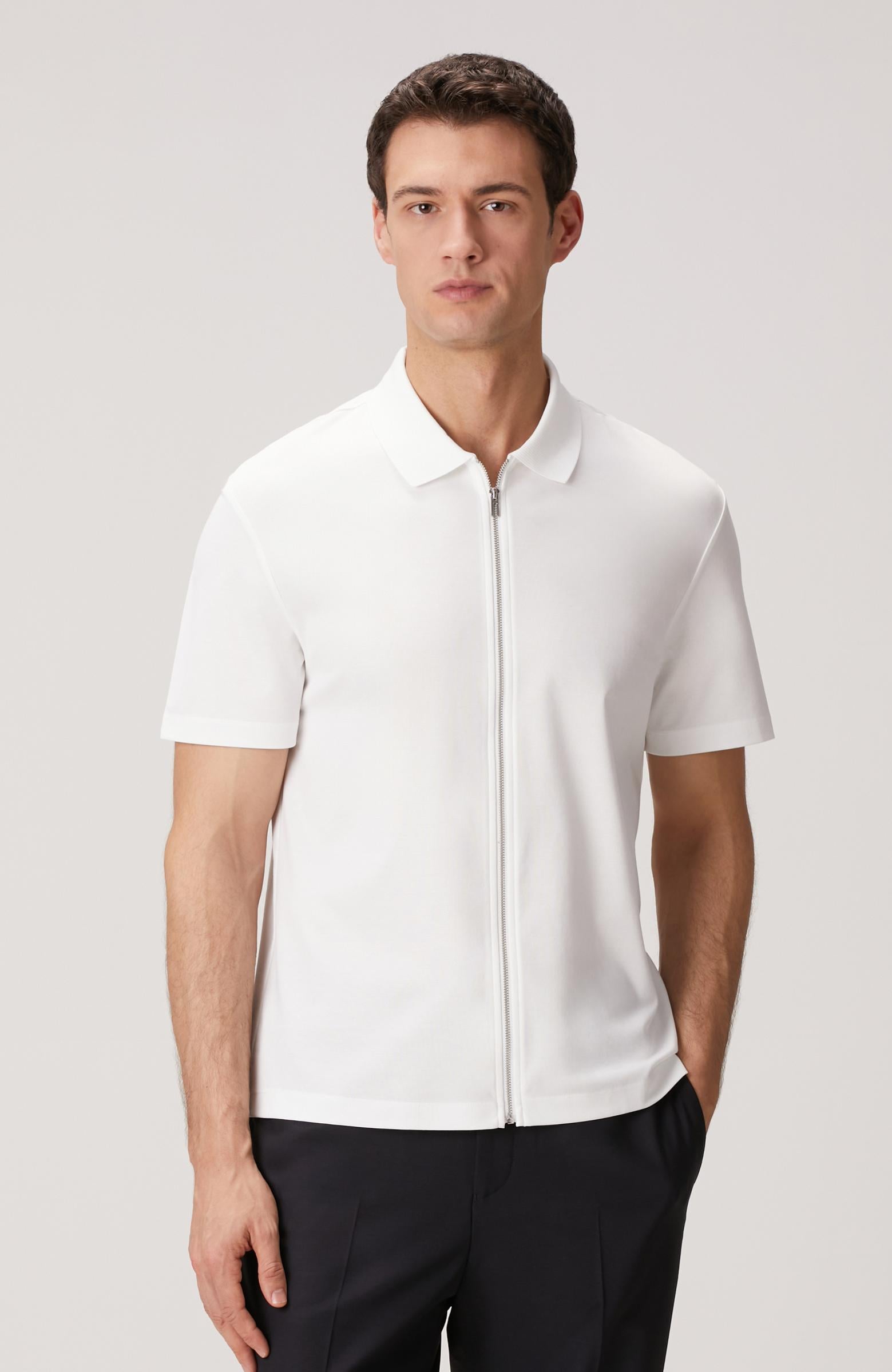  Network Erkek N-Tech Beyaz Fermuarlı Örme Gömlek