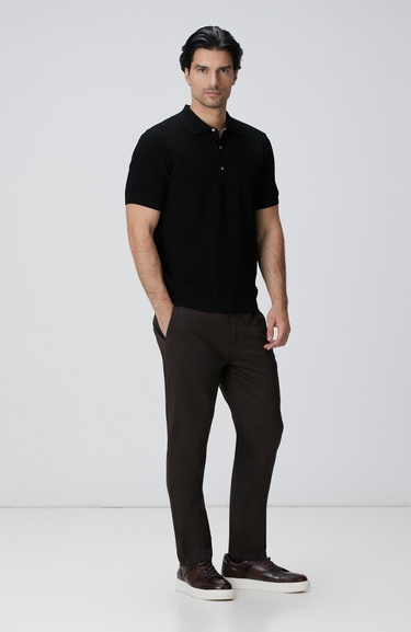  Network Erkek Siyah Polo Yaka Düğmeli Triko Kazak