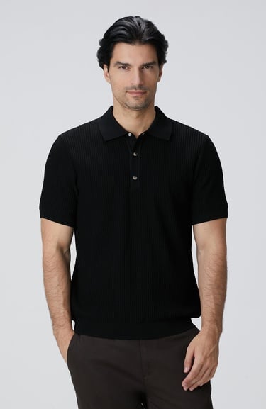  Network Erkek Siyah Polo Yaka Düğmeli Triko Kazak