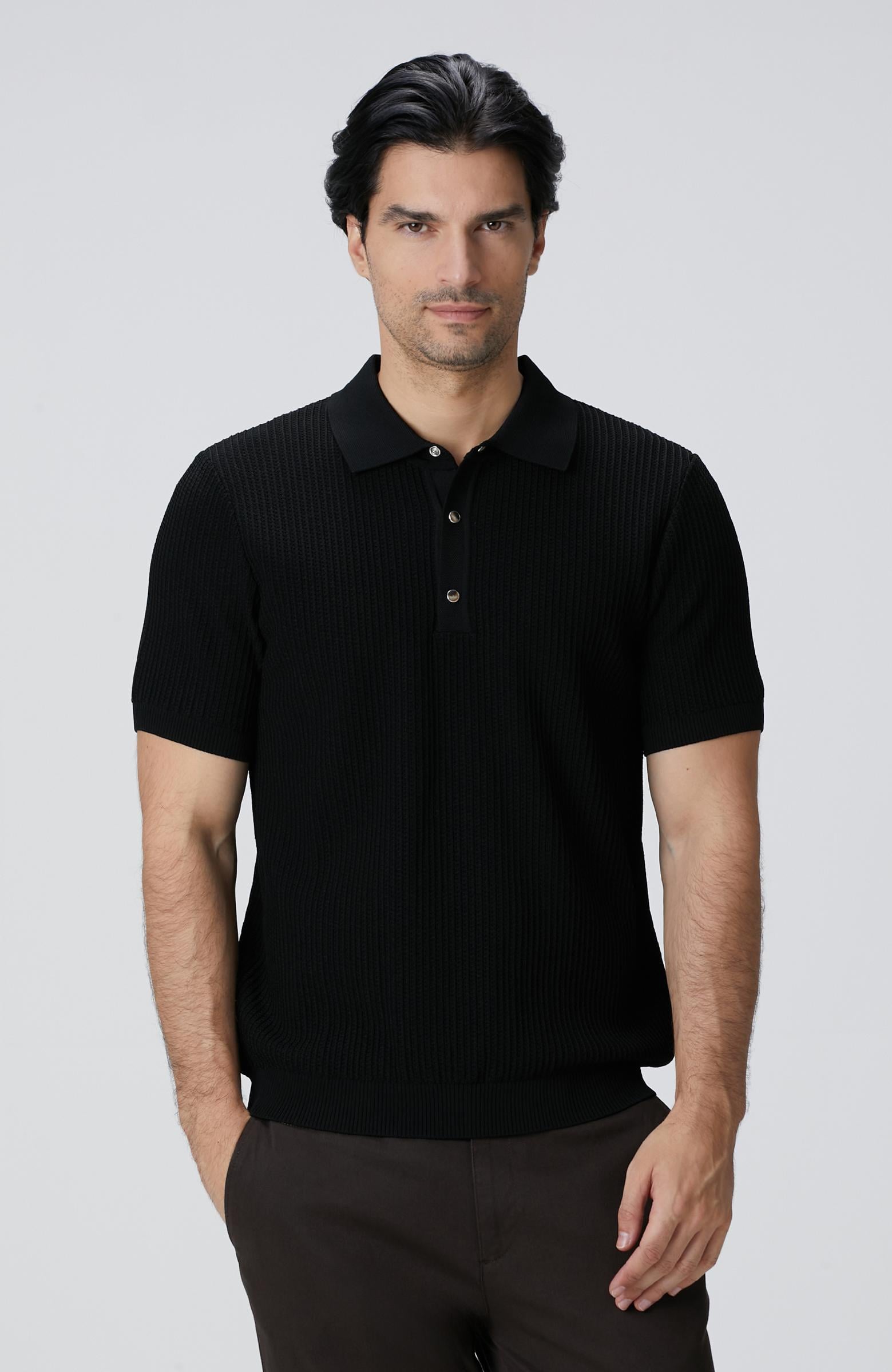  Network Erkek Siyah Polo Yaka Düğmeli Triko Kazak