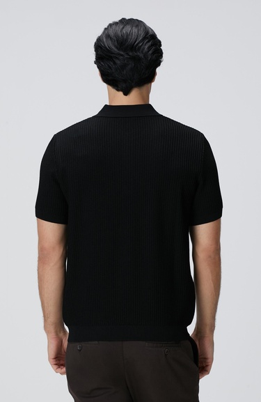  Network Erkek Siyah Polo Yaka Düğmeli Triko Kazak