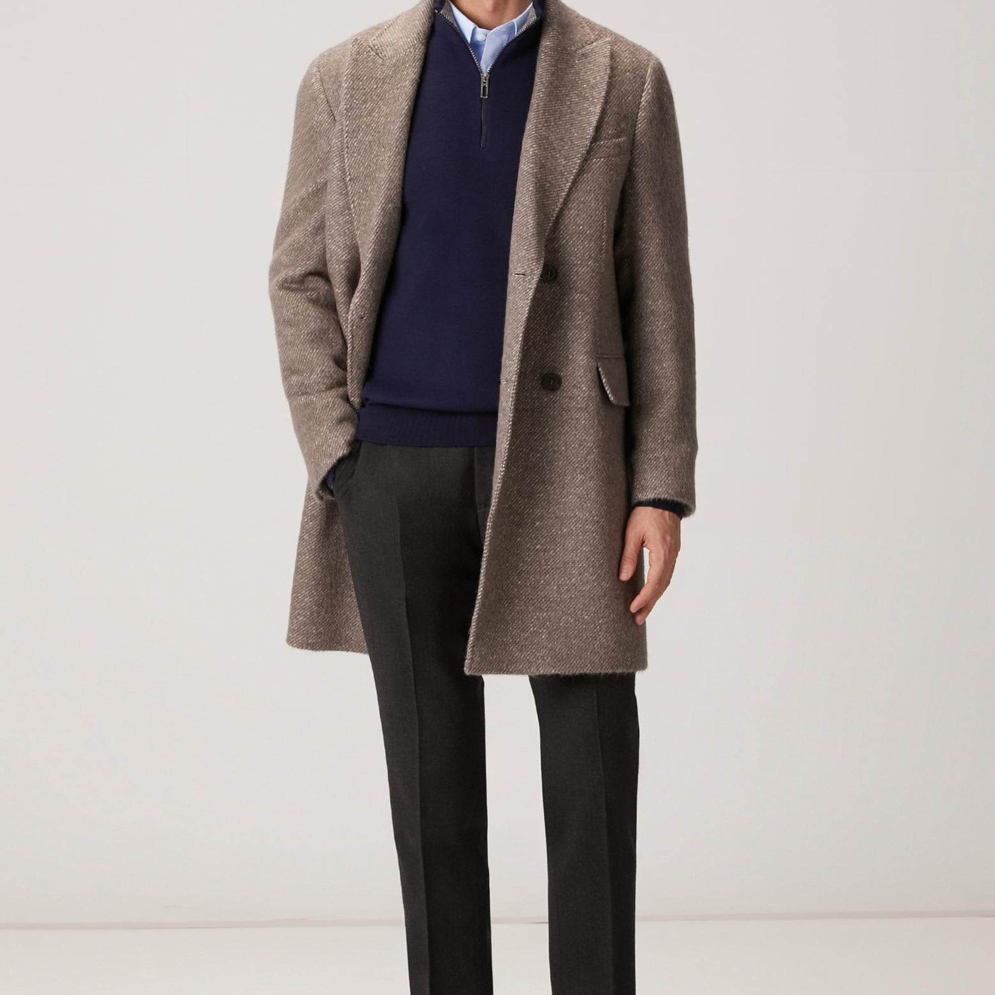 Network Erkek Lacivert Yakası Fermuarlı Triko Kazak