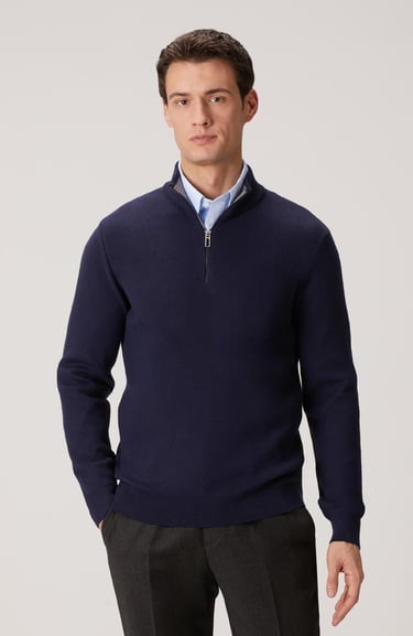  Network Erkek Lacivert Yakası Fermuarlı Triko Kazak