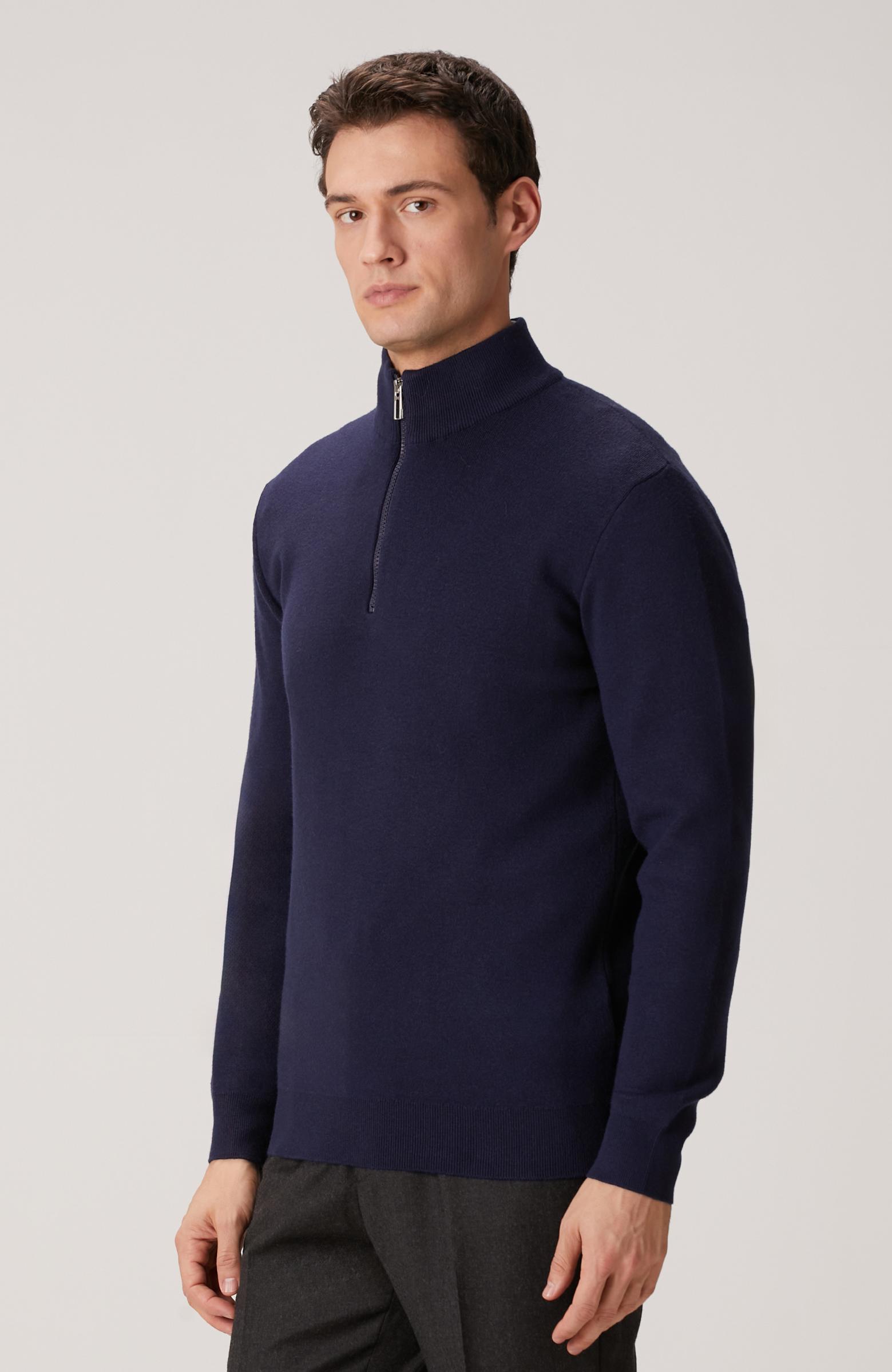 Network Erkek Lacivert Yakası Fermuarlı Triko Kazak