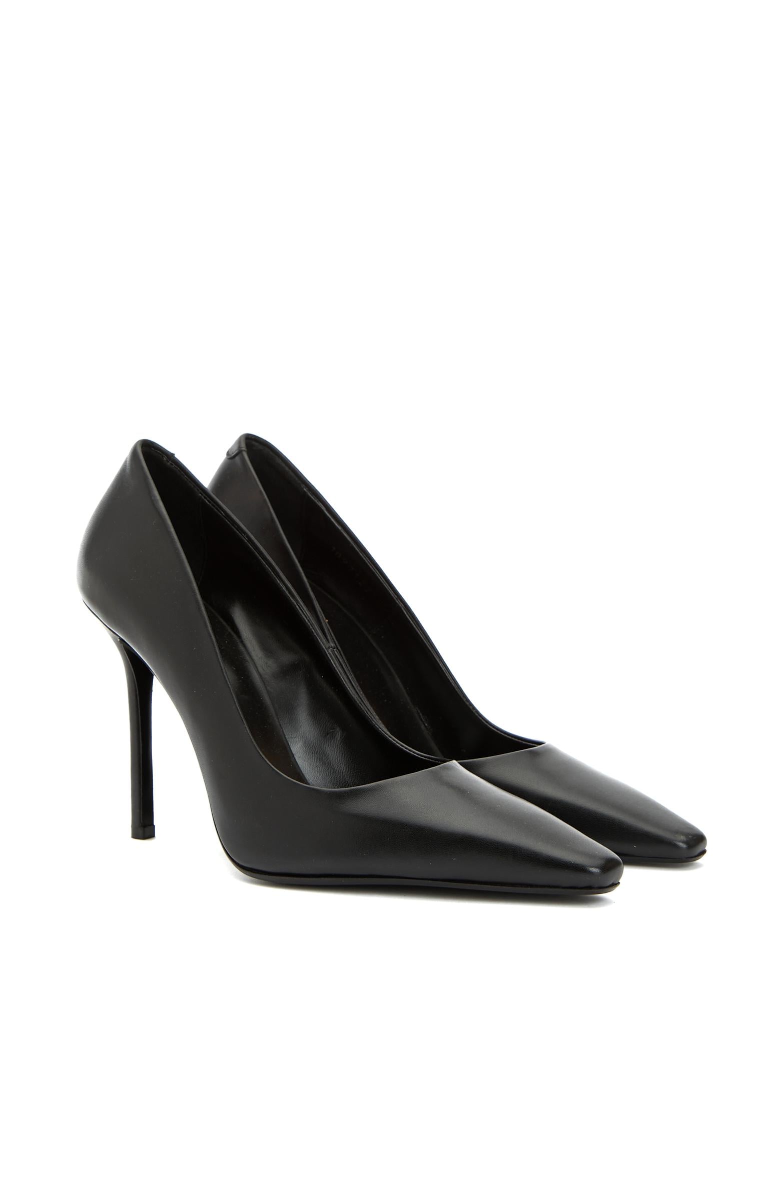  Network Kadın Siyah Deri Topuklu Ayakkabı