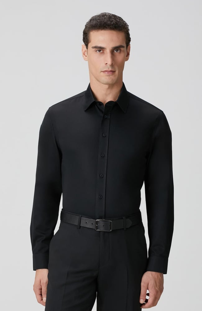  Network Erkek Non-Iron Siyah Saten Gömlek