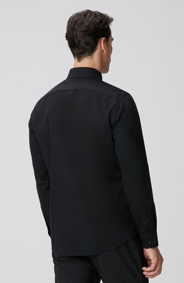  Network Erkek Non-Iron Siyah Saten Gömlek