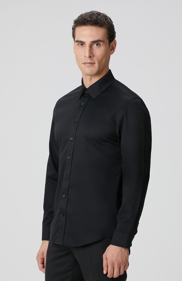  Network Erkek Non-Iron Siyah Saten Gömlek