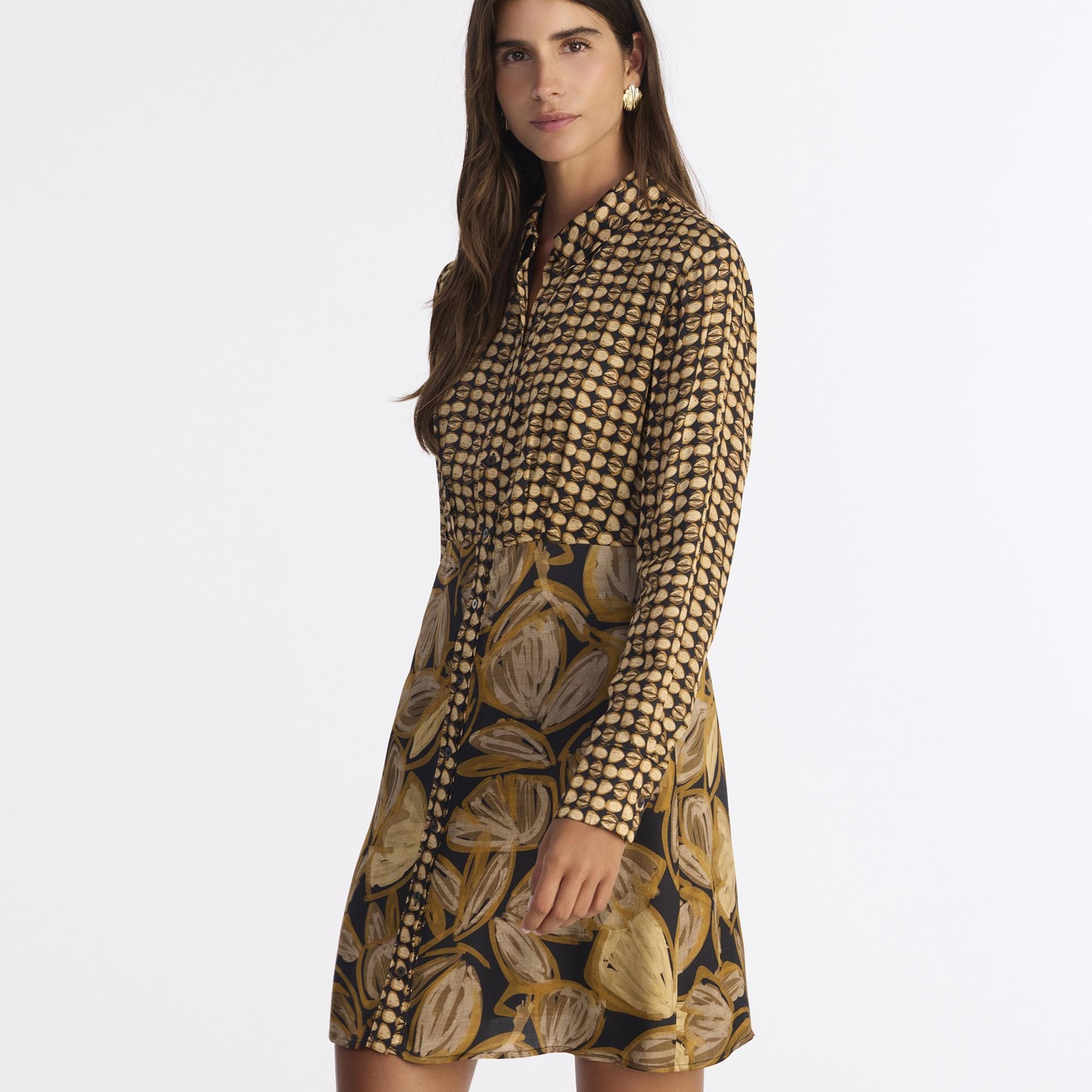 YARGICI Düz Gömlek Yaka Uzun Kol Elbise