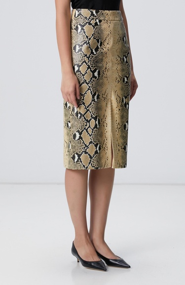  Network Kadın Haki Desenli Suni Deri Midi Etek