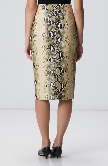  Network Kadın Haki Desenli Suni Deri Midi Etek