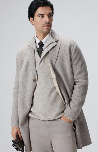  Network Erkek Bej Melanj Yün Karışımlı Palto