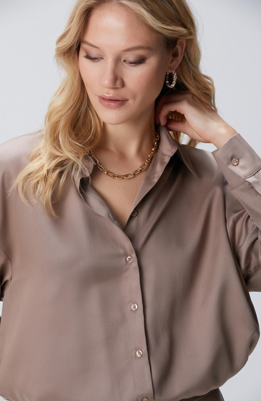  Network Kadın Vizon Beli Büzgülü Tencel Gömlek