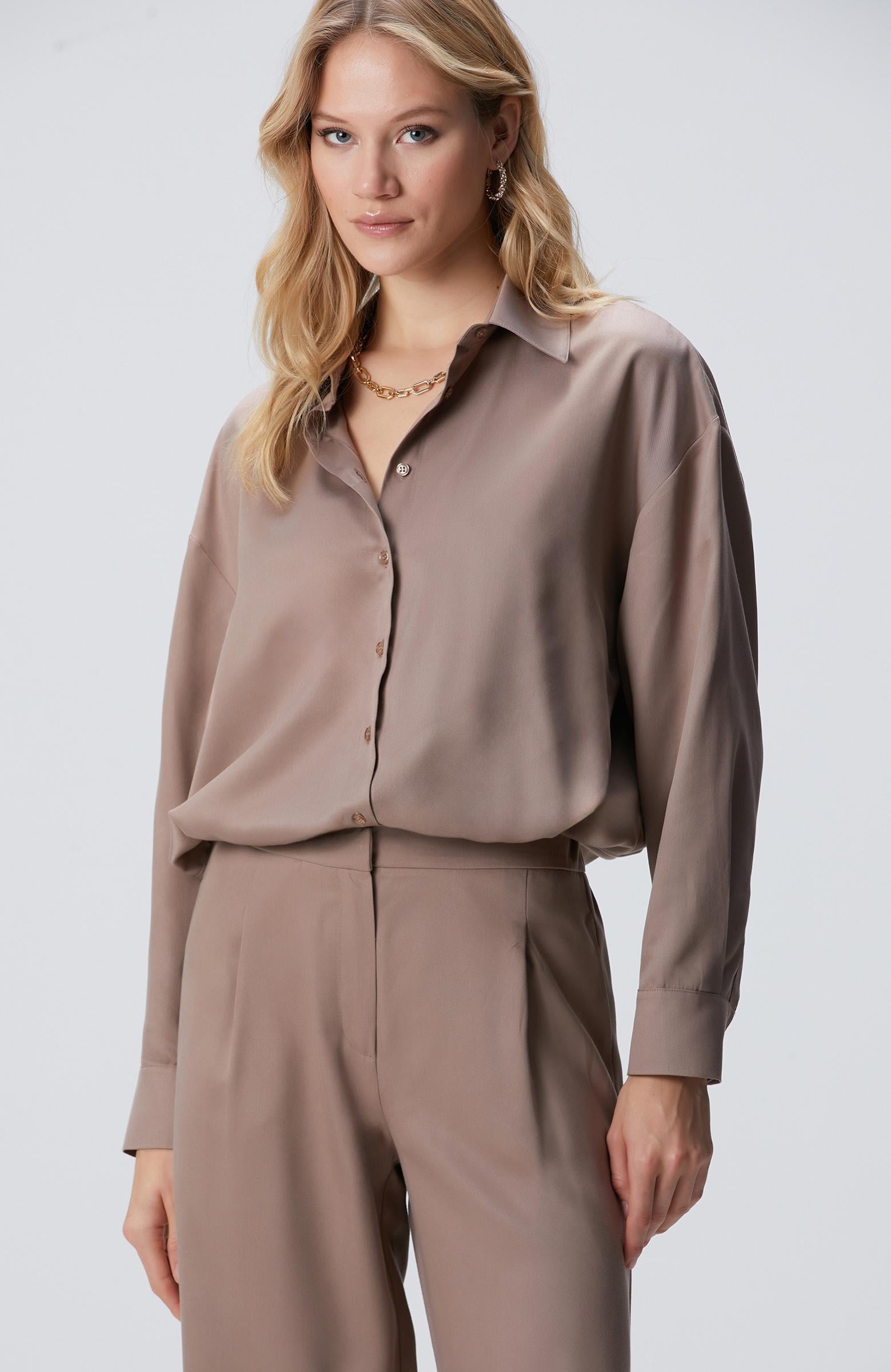 Network Kadın Vizon Beli Büzgülü Tencel Gömlek