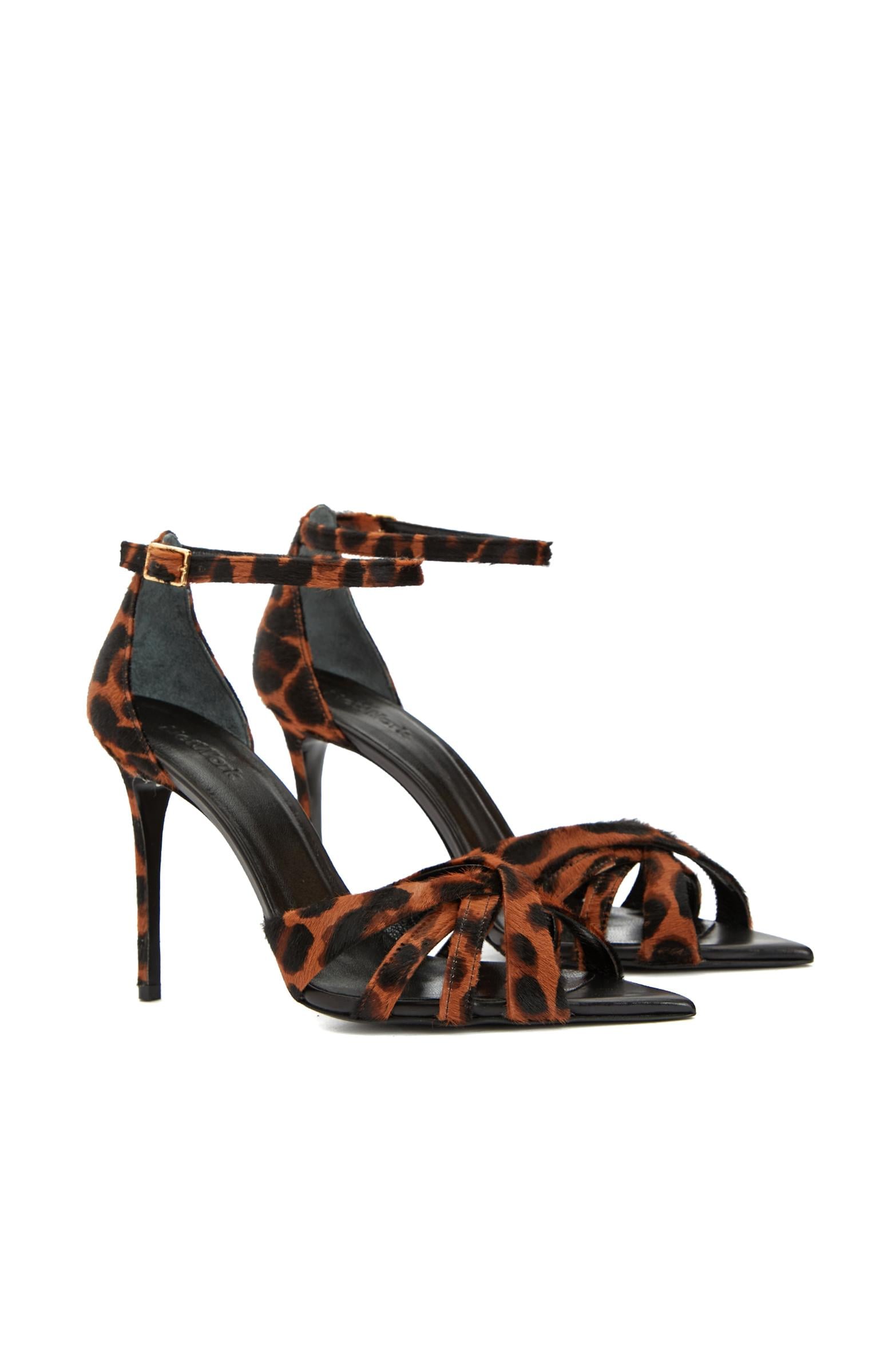  Network Kadın Leopar Desen Deri Sandalet