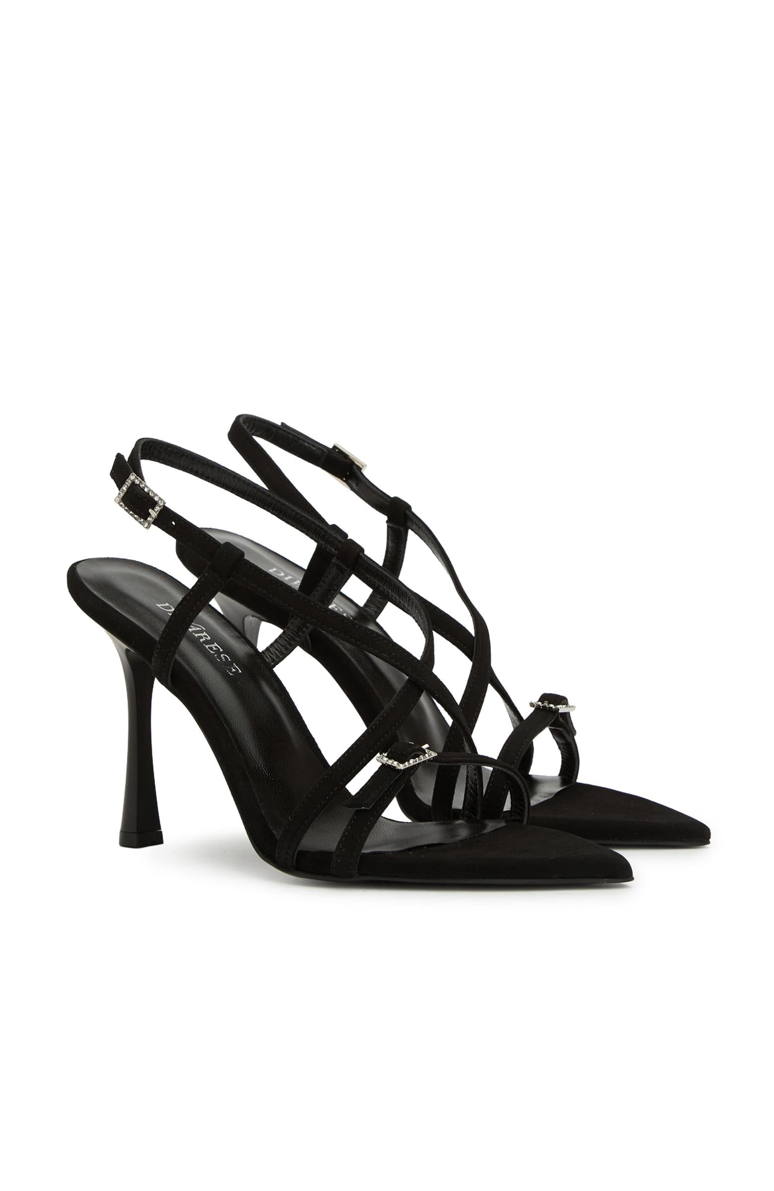  Divarese Kadın Siyah Süet Topuklu Sandalet