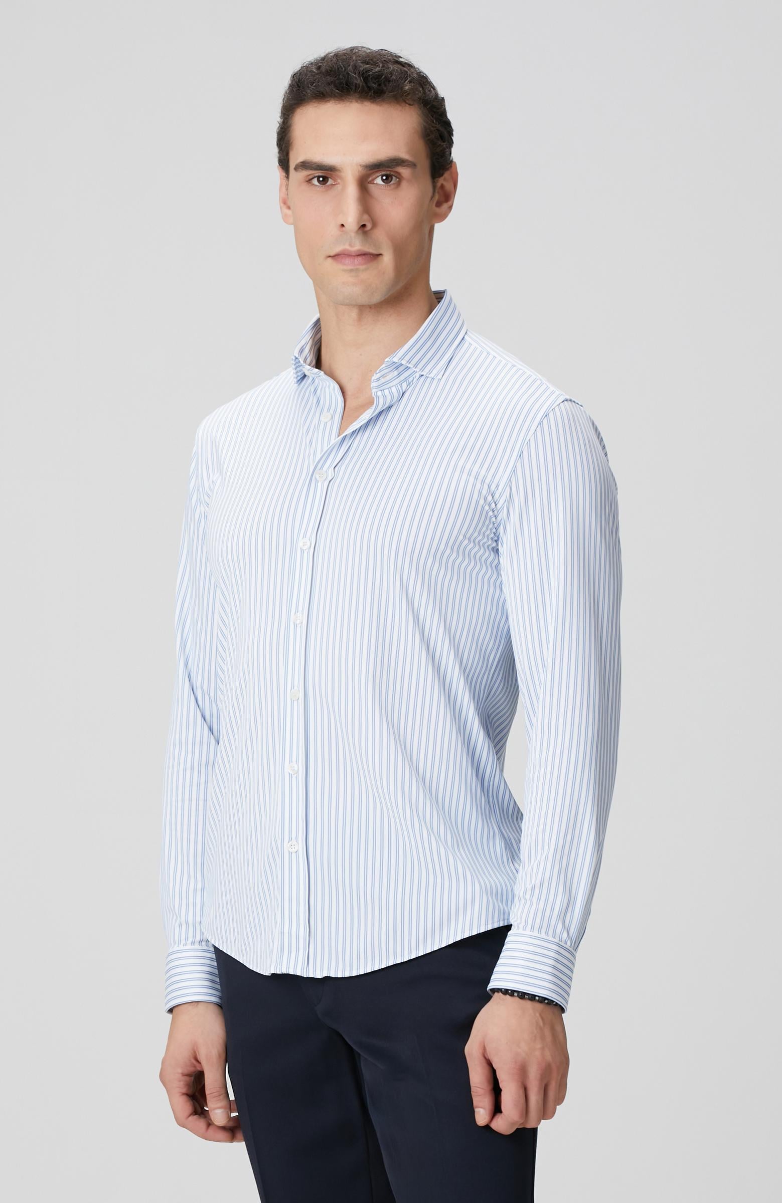 Network Erkek N-Tech Mavi Beyaz Çizgi Desenli Gömlek