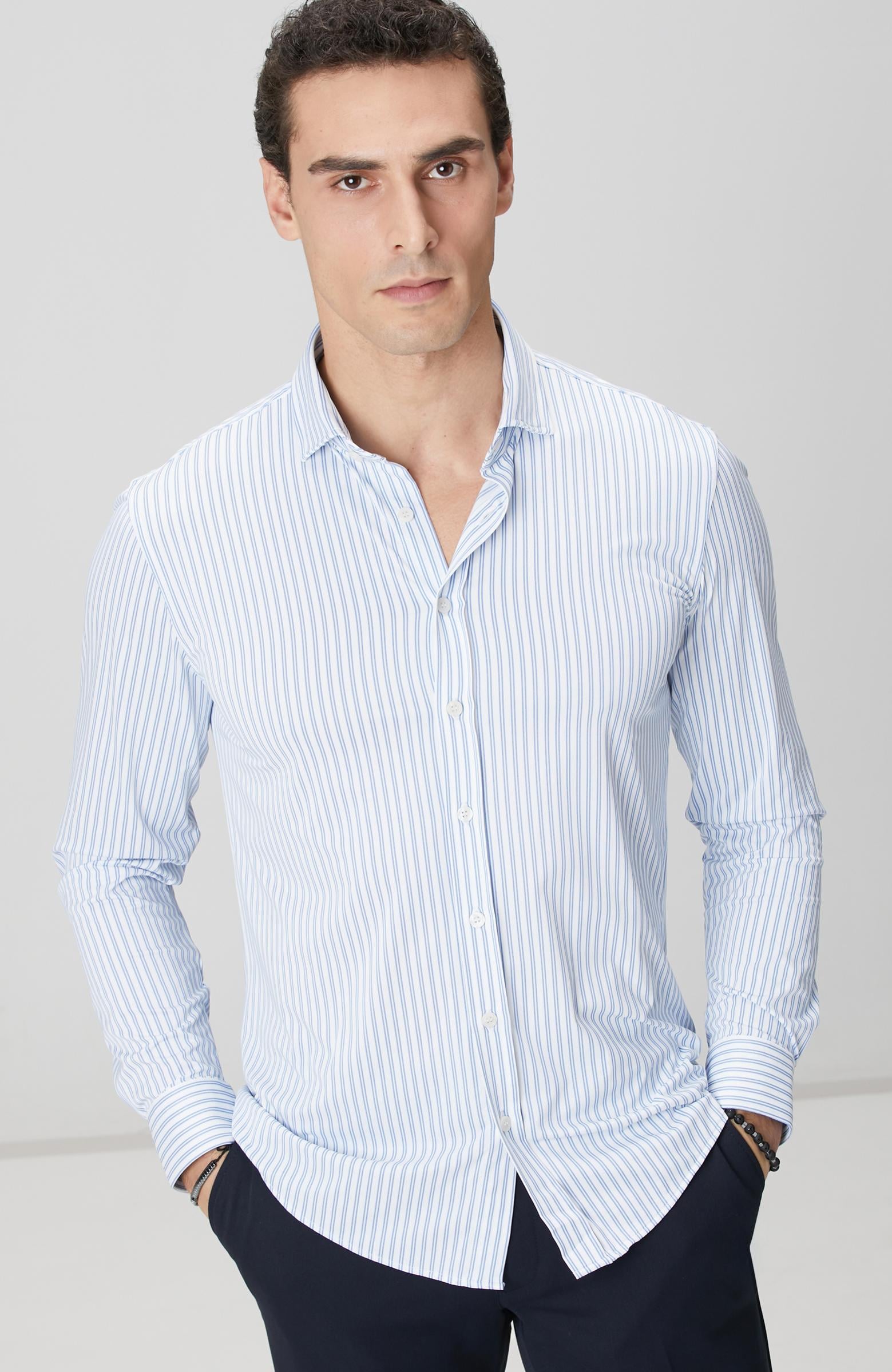 Network Erkek N-Tech Mavi Beyaz Çizgi Desenli Gömlek