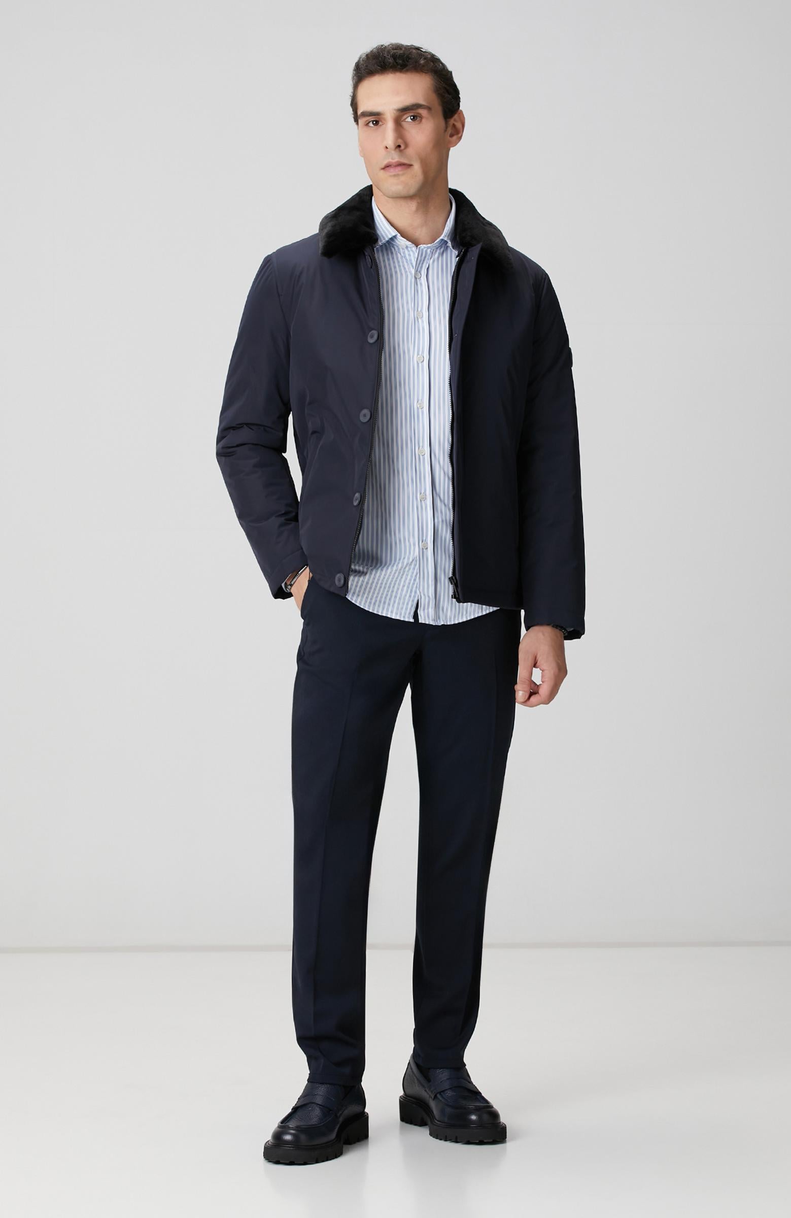  Network Erkek N-Tech Mavi Beyaz Çizgi Desenli Gömlek