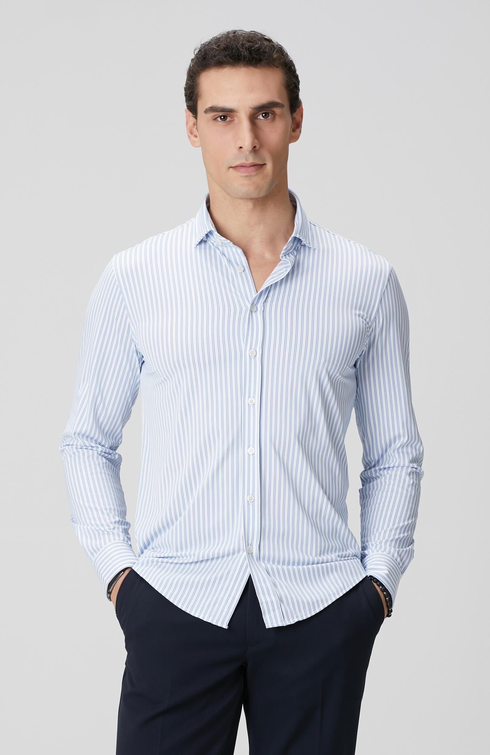 Network Erkek N-Tech Mavi Beyaz Çizgi Desenli Gömlek