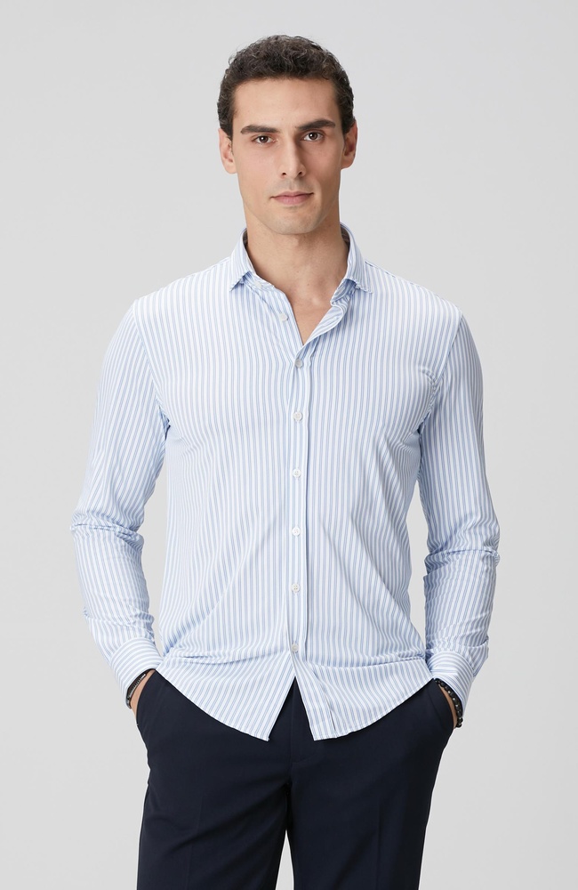  Network Erkek N-Tech Mavi Beyaz Çizgi Desenli Gömlek