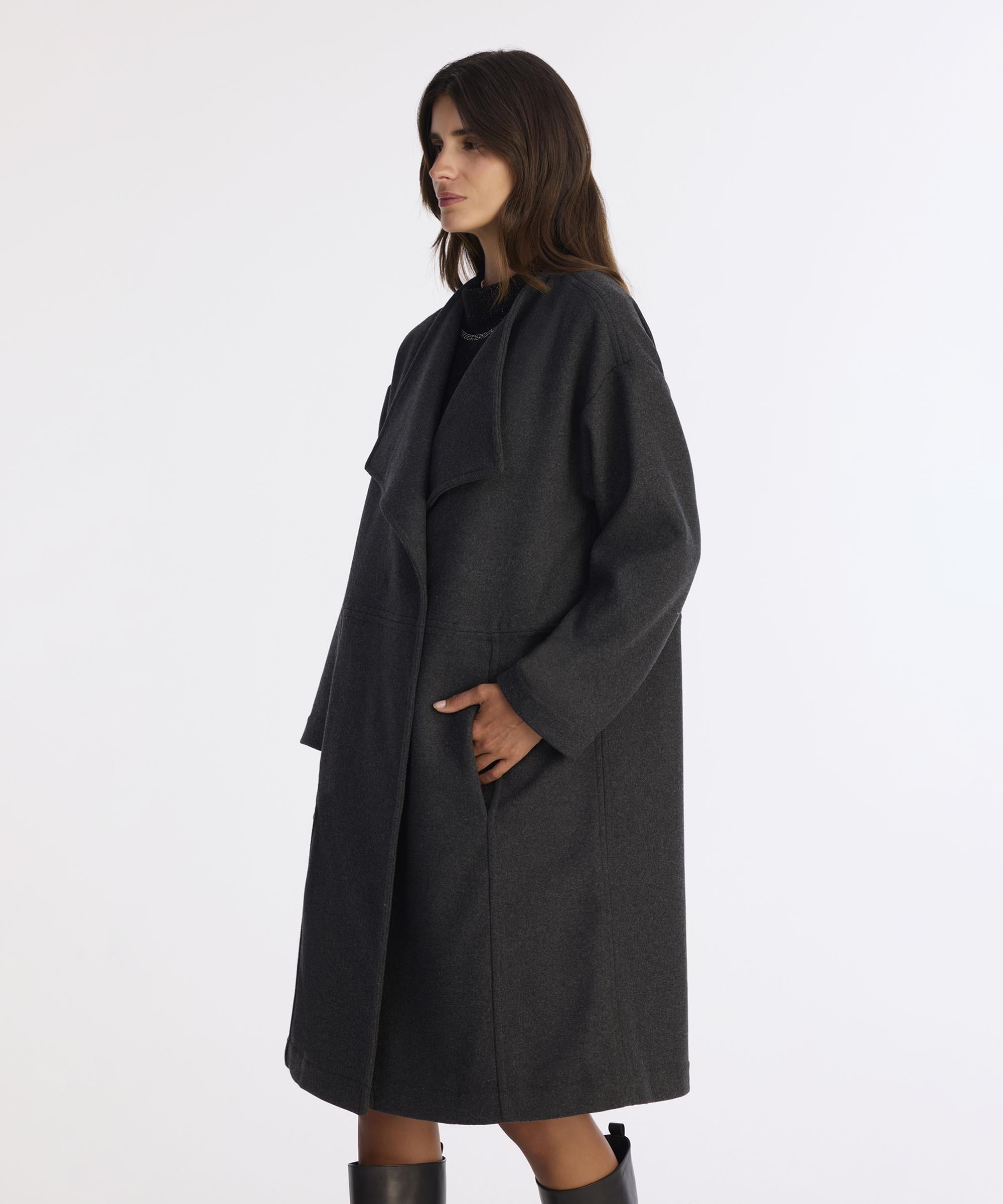 YARGICI Geniş Şal Yaka Uzun Kol Palto