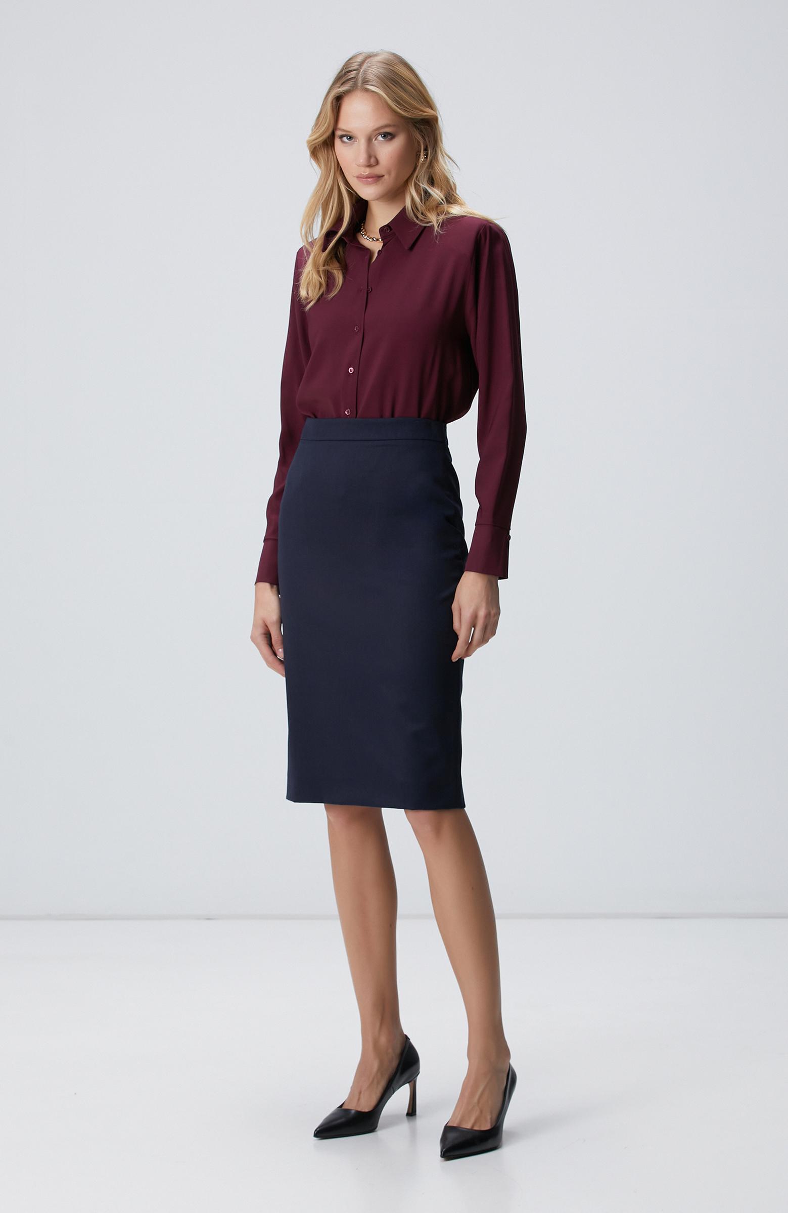  Network Kadın Lacivert Yün Karışımlı Midi Kalem Etek